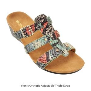 Vionic Womens Snakeskin Print Slide On Radia Wedge Sandals Multi Colored Size 8
